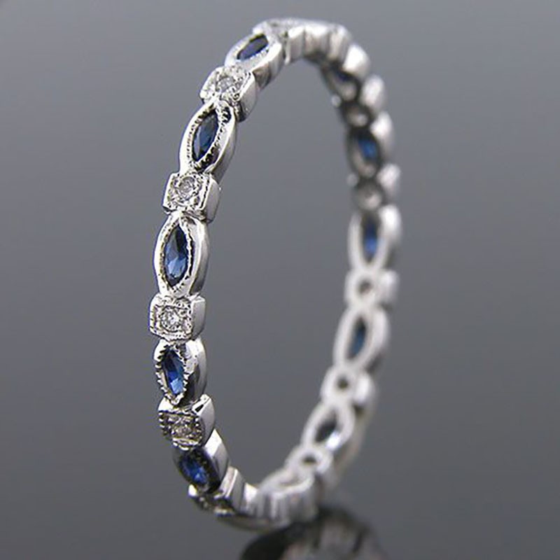 Simple S925 Silver Women Blue Horse Eye Zircon Diamante Zircônio Anéis De Dedo De Aço Titânio Anel De Cauda Acessórios De Moda