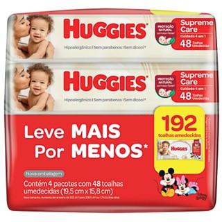 Toalha Umedecida Huggies Supreme Care Leve 4 Pague 3 com 4 Pacotes de 48 Unidades cada