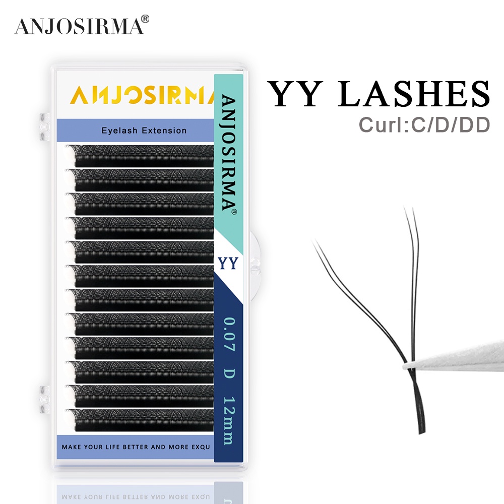 ANJOSIRMA YY Shape Matte Black Cílios Extensões, Two Tip Lashes, C/D/DD Curl, Alta Qualidade Individual