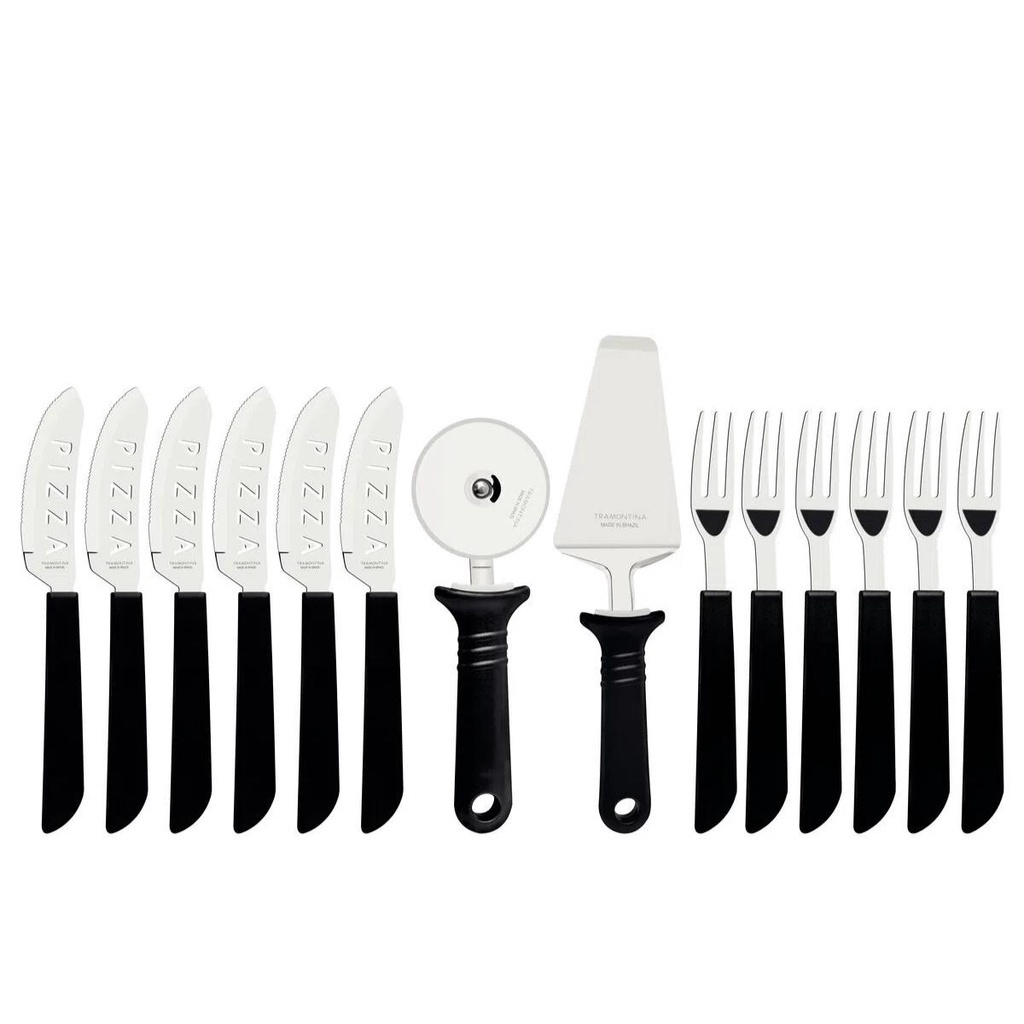 Kit Conjunto Pizza 14 Peças Tramontina com Lâminas em Aço Inox e Cabos de Polipropileno Preto Cozinha 25099022 em Oferta na Shopee