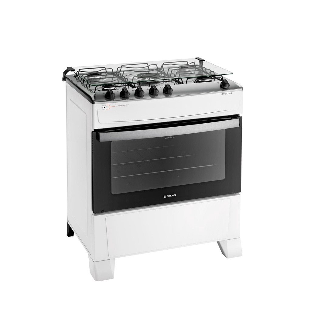 Fogão 5 Bocas Branco com Mesa Inox Atlas Atenas Bivolt