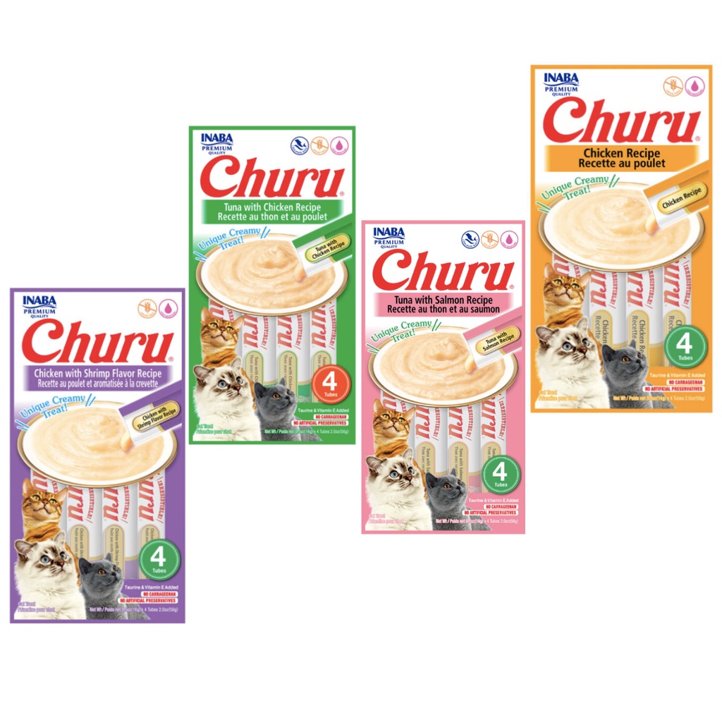 4 Tubetes Churu 56g Petisco Para Gatos Sabores Variados