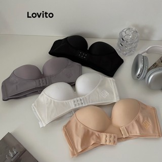 Lovito Casual Bralette Feminino Liso Básico Sem Alça LNA24198 (Damasco/Cinza/Branco/Preto)
