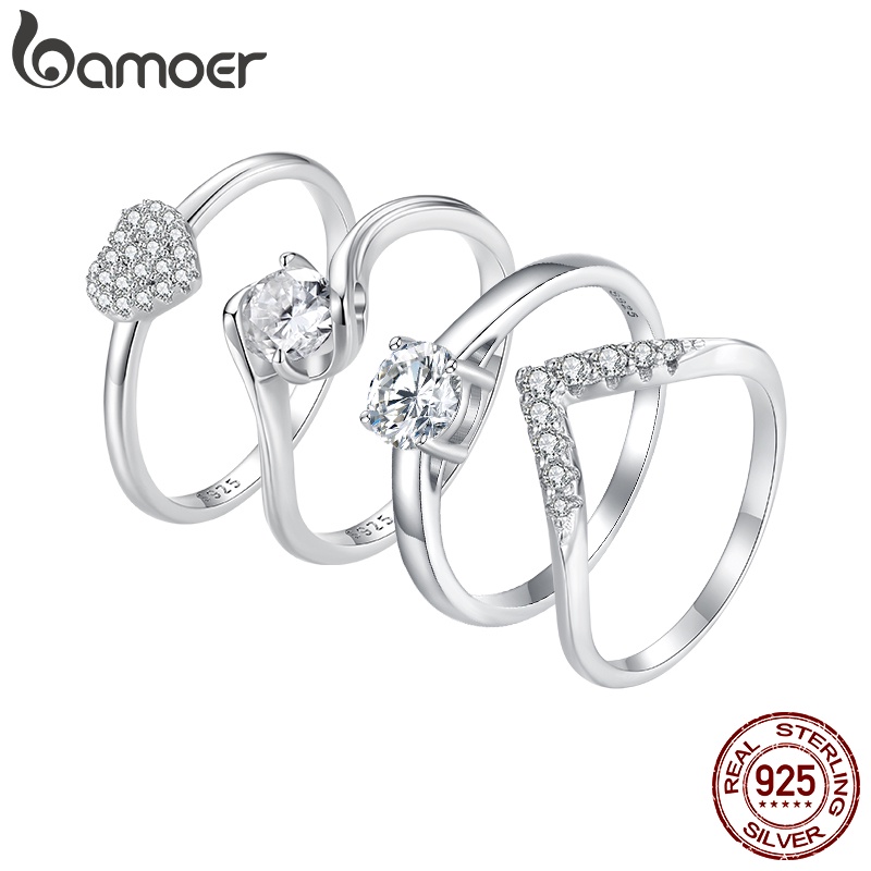 Bamoer 925 Anel De Prata Moissanita Fashion Jewelry for Women Acessórios De Casamento em Oferta na Shopee
