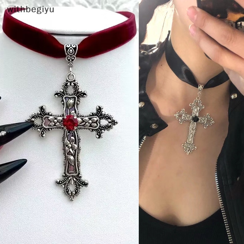 dfd Vintage Gótico Grande Cruz Gargantilha De Veludo Ornate Cross Preto Grunge Gift For Women Girls