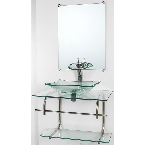 GABINETE DE VIDRO PARA BANHEIRO INOX 70CM CUBA RETANGULAR INCOLOR