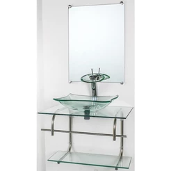 GABINETE DE VIDRO PARA BANHEIRO INOX 70CM CUBA RETANGULAR INCOLOR