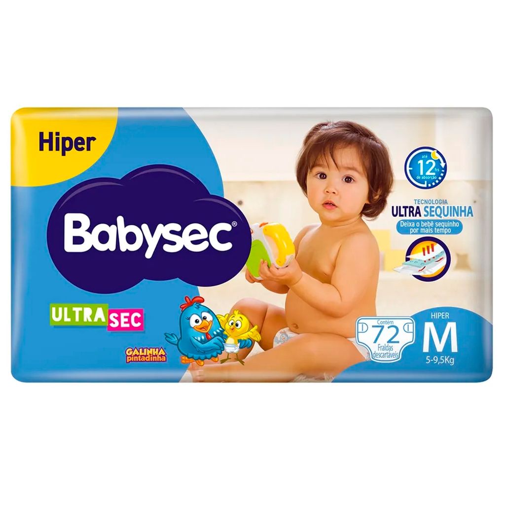Fralda Descartável Babysec Galinha Pintadinha Ultrasec M Com 72 Unidades
