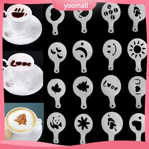 16Pcs Moda Cappuccino Café Barista Estênceis Modelo De Spray De Pó