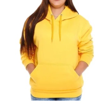 Blusa Moletom De Frio Feminino Flanelado Canguru Mais Top Liso Amarelo.