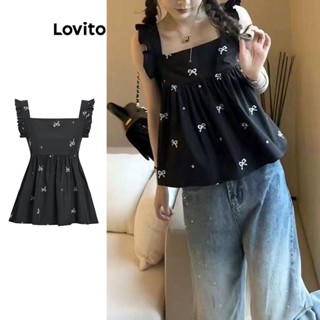 Lovito Regata Fofa com Barra de Babados Geométricos para Mulheres L73AD019