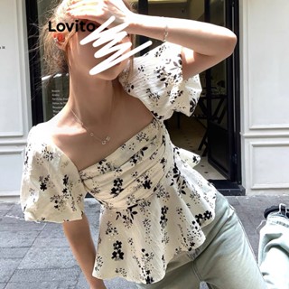 Lovito Casual Blusa Floral Plissada para Mulheres LNA21172 (Multicolorido)