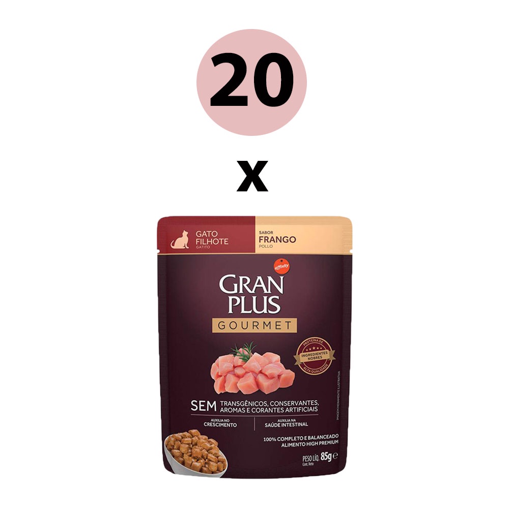 Ração Úmida Gran Plus Gourmet Gatos Filhotes Frango Sachê 85g