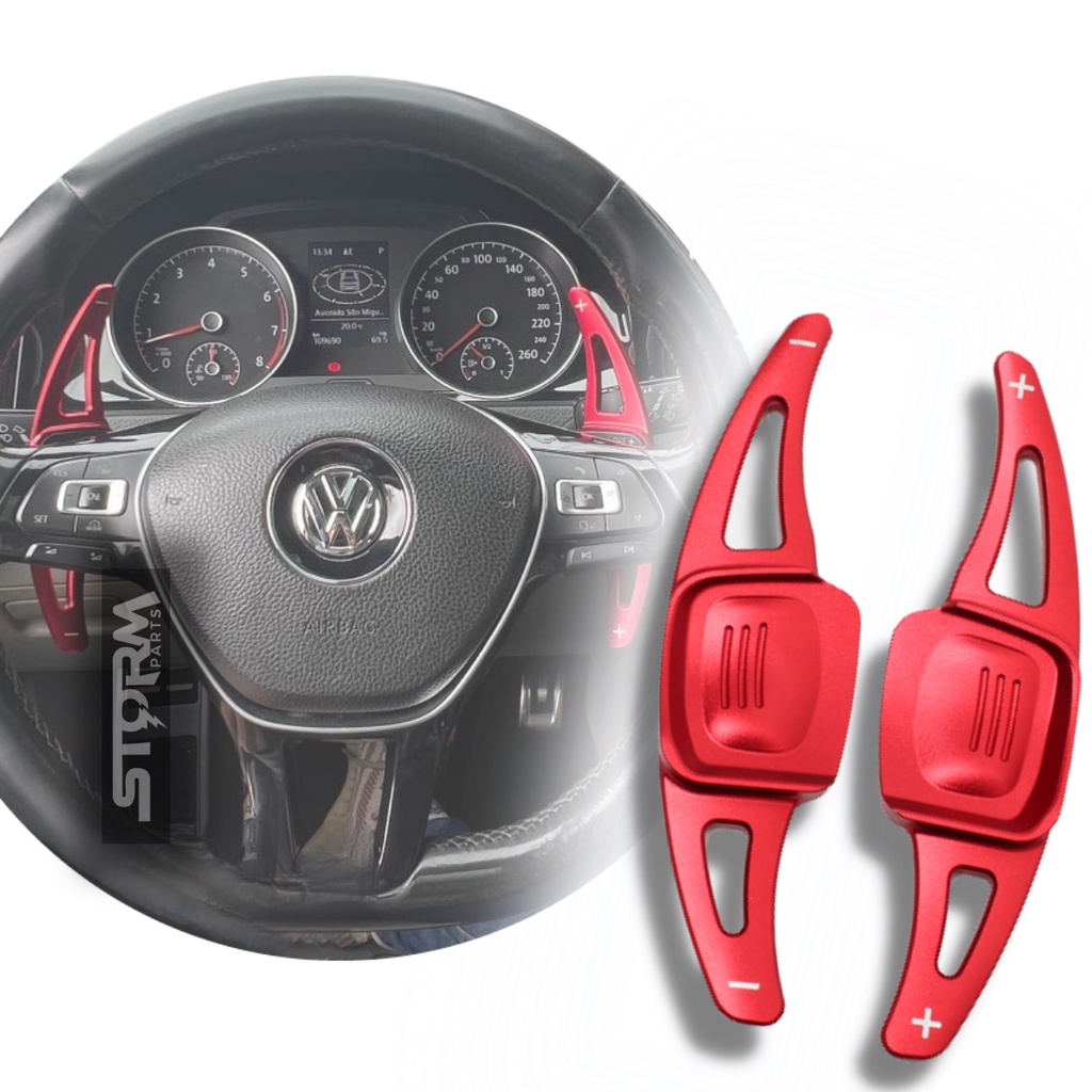 Extensor Borboleta Volante Cor Vermelho VW Golf Tiguan Jetta Polo Virtus Taos Amarok Paddle Shift volkswagen Automatico