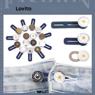 Lovito Casual Carta Padrão Arco Metal Calças Ajustador Fivela Telescópica Removível Expandido Botões De Cintura Broches Para Mulher LFA13696