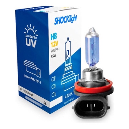 LAMPADA HALOGENA SUPER BRANCA H8 12V 35W SHOCKLIGHT SL-120008SBP em Oferta na Shopee