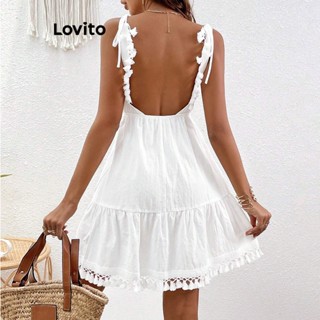 Lovito Vestido Boho Liso Com Borla E Babados Para Mulheres LBL07178