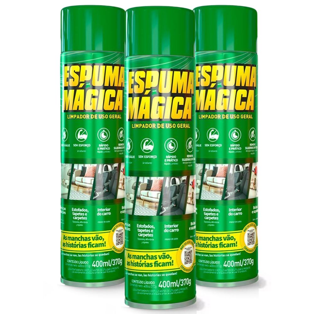 Kit Espuma Magica Proauto Com 3un 400ml Limpa Seco Tenis Sofá Fogão Tecido