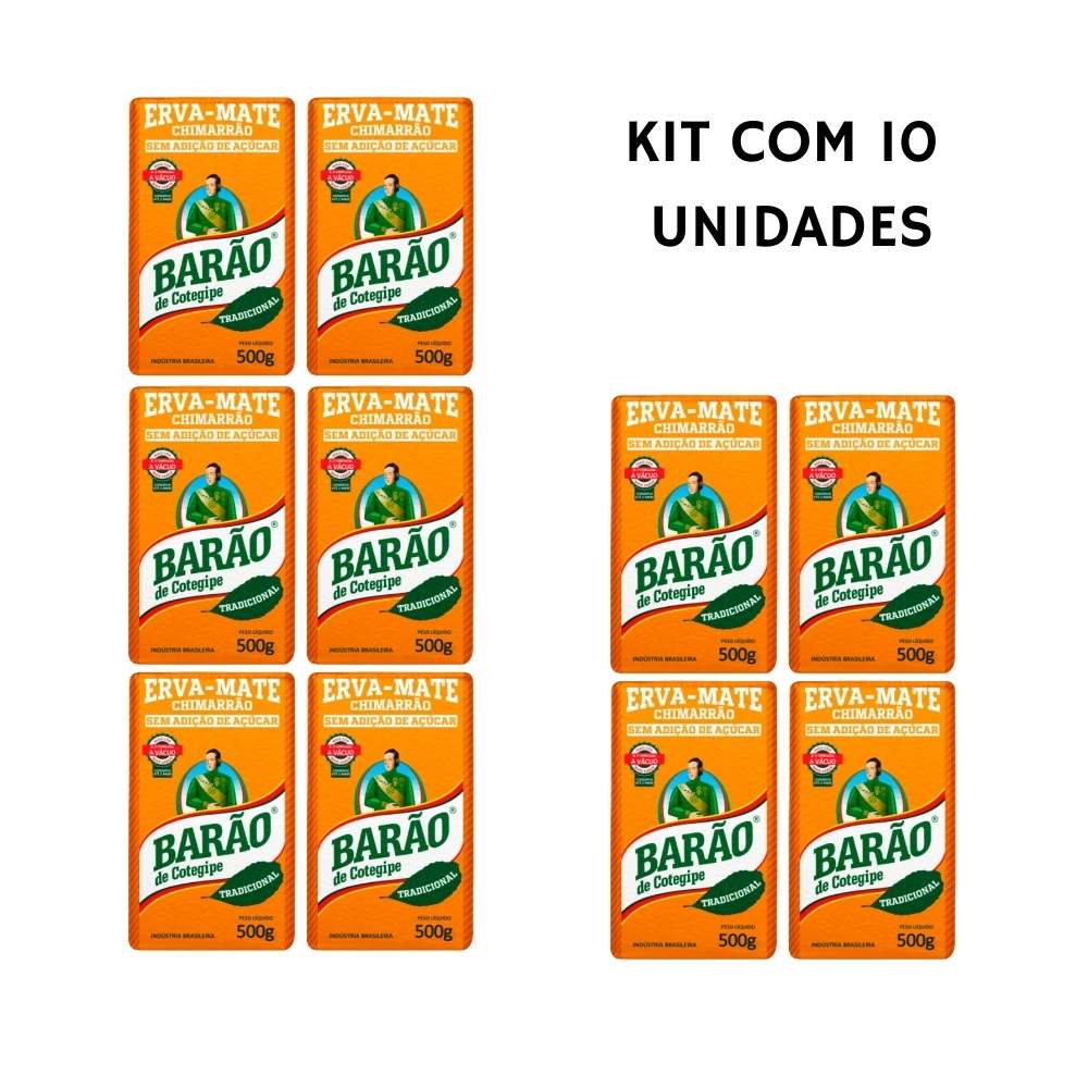 Kit 10 Erva Mate Tradicional Vácuo Chimarrão Barão 5kg total