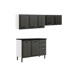 Conjunto Cozinha Modulada 3 Peças Itatiaia New Premium Aço 8 Portas 2 Gavetas Grafite