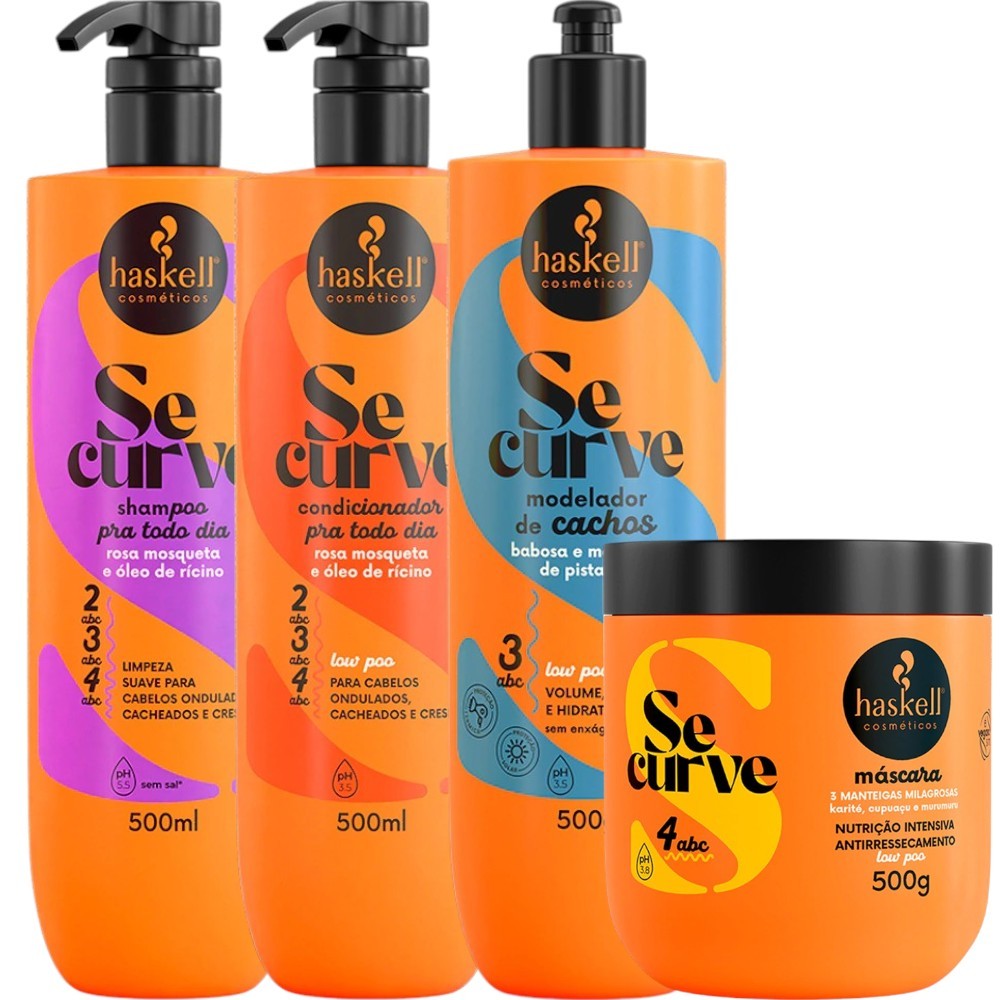 Kit Se Curve Shampoo + Cond + Modelador De Cachos + Máscara 3 Manteigas 500ml Haskell