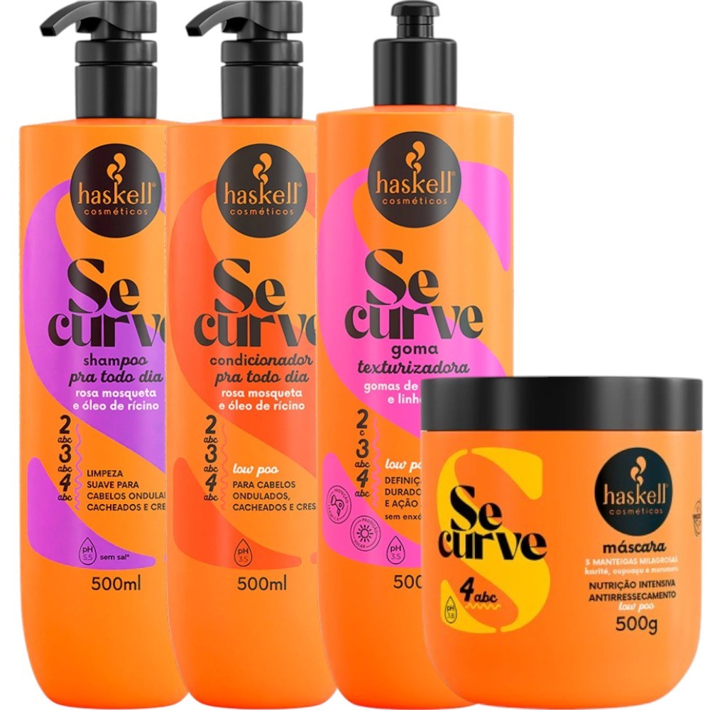 Kit Se Curve Shampoo + Cond + Goma Texturizadora + Máscara 3 Manteigas 500ml Haskell
