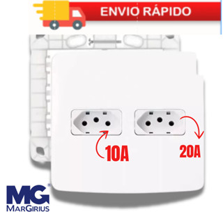 Conjunto Completo Tomada 10a + 20a  4x4 Margirius B3(-SUPORTE 4X4 PLACA 2 TOMADAS)1 á 4 UNIDADES em Oferta na Shopee