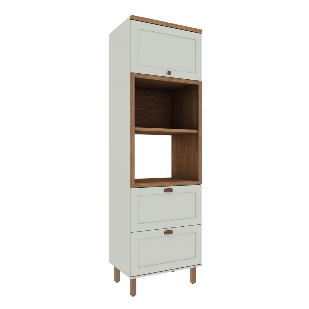 Torre Forn e Micro  Iluminata com 2 prateleiras 1 gavetão e 2 portas provençais 100% MDF - Home & Living