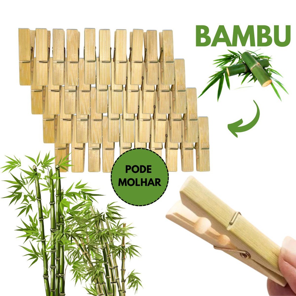 Kit Prendedores Grampo De Roupas de Bambu