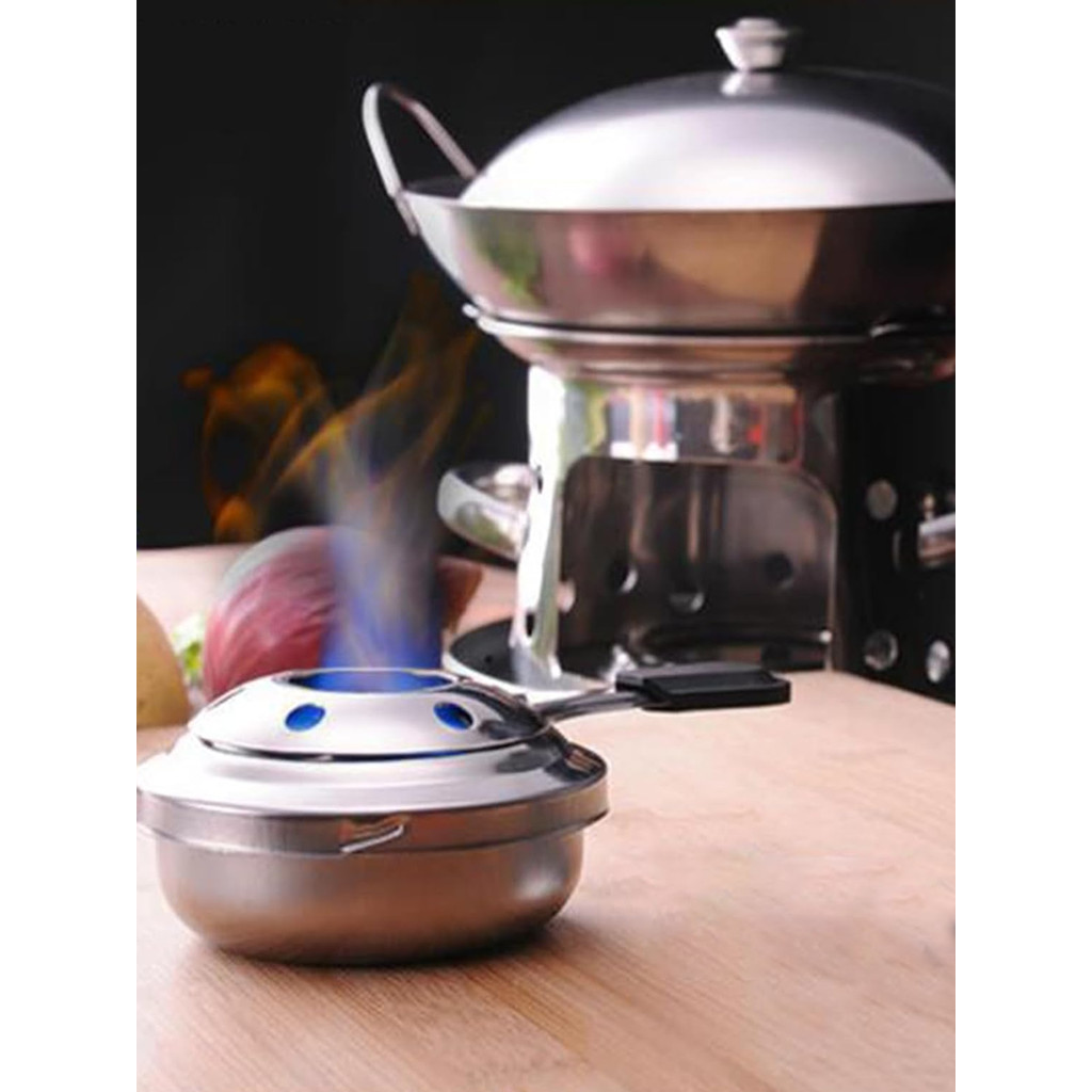 Queimador Fogareiro Portátil a Álcool Em Aço Inox Camping Fondue Buffets Réchaud