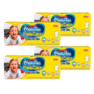 Fralda Descartável MamyPoko Calça Dia & Noite Jumbo Tamanho XXG - 4 Pacotes com 22 Fraldas - Total 88 Tiras em Oferta na Shopee