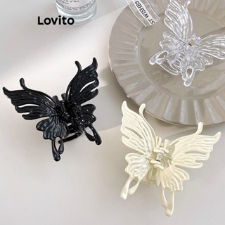 Lovito Casual Simples Presilha de Cabelo com Formato de Borboleta para Mulheres L63AD213 (Branco/Preto)