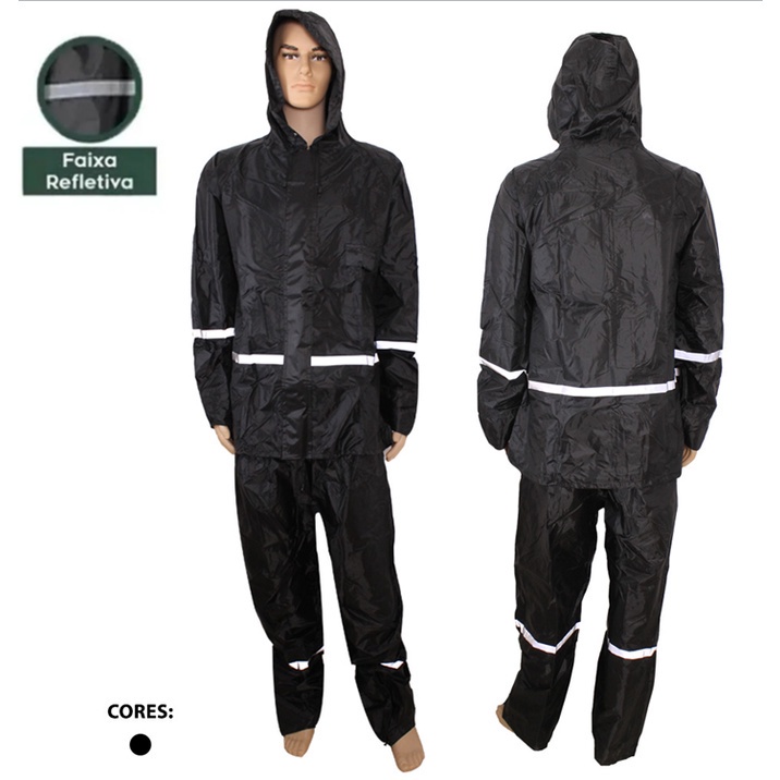 Capa de Chuva Conjunto Completo Para Motoqueiro Adulta Masculina Feminina Com Faixa de sinalizao E Capuz