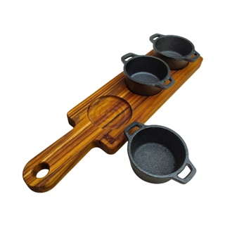 Régua De Molheira Cumbuca Ferro Fundido Porta Molhos Temperos Conjunto Com Suporte de Madeira em Oferta na Shopee