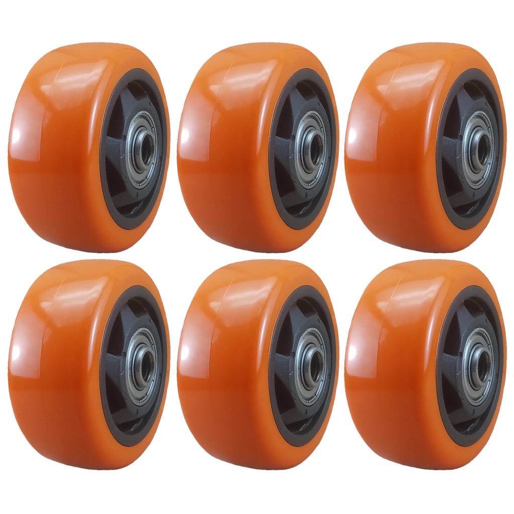 6 Rodas para Rodizio Carrinho PVC Cor Laranja 3 Pol. Rolamento esfera