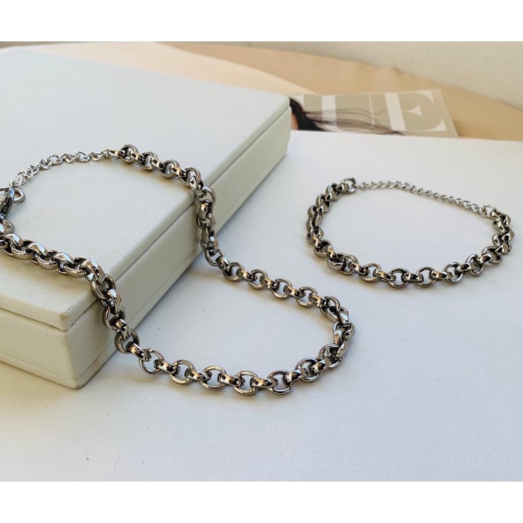 Conjunto Colar e Pulseira Elo português G Semi Joia Verniz Italiano
