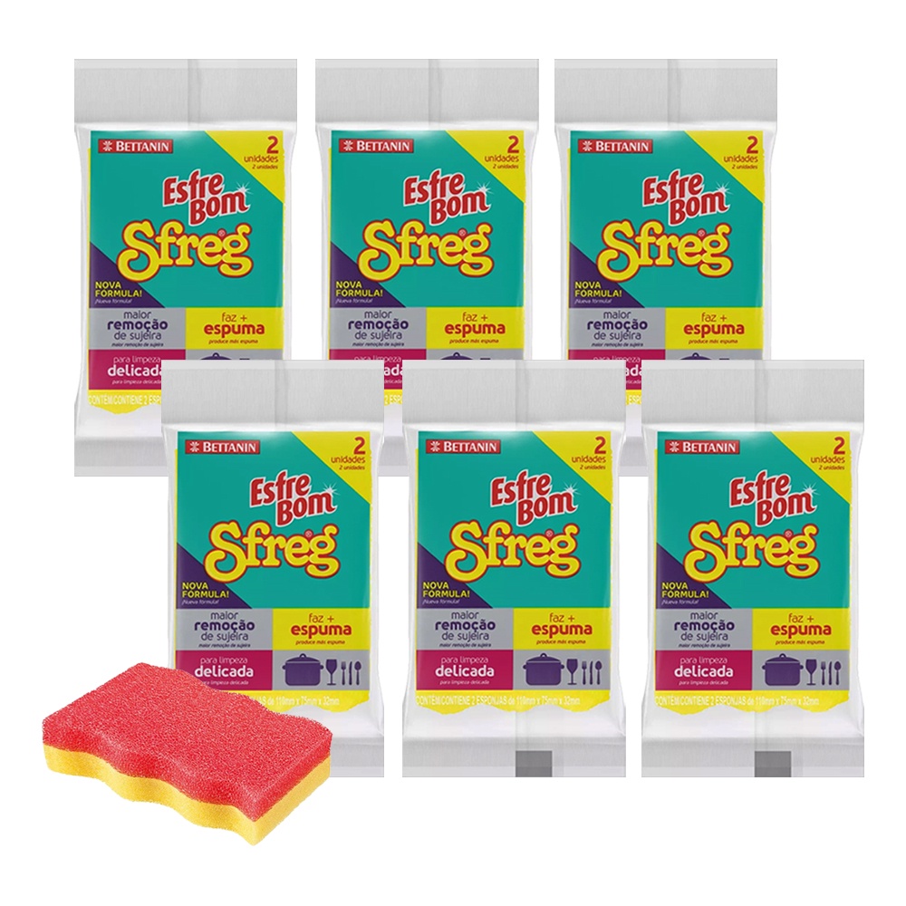 Kit 6 Pac Com 12 Esponja Lava Louças Sfreg Dupla Face Esfrebom