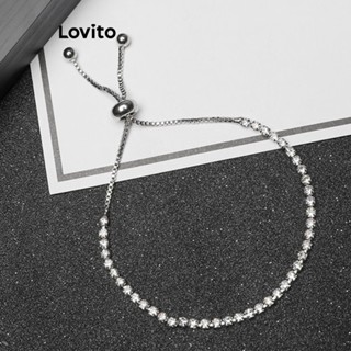 Lovito Pulseira de Strass Lisa Casual para Mulheres LFA02088 (Prata)