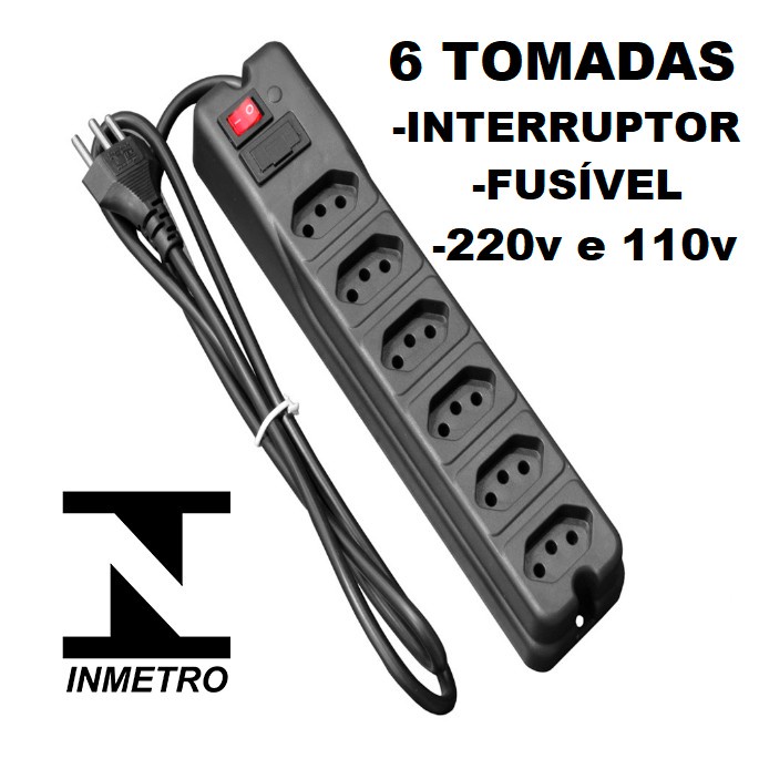 Filtro de linha modelo régua de tomadas para proteção de eletrônicos como celular tv ou Som com 6 tomadas Mais Vendidos em Oferta na Shopee