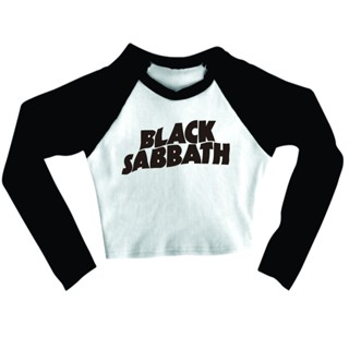 Cropped Raglan inverno Feminino Tumblr blogueira Black Sabbath feminina manga longa
