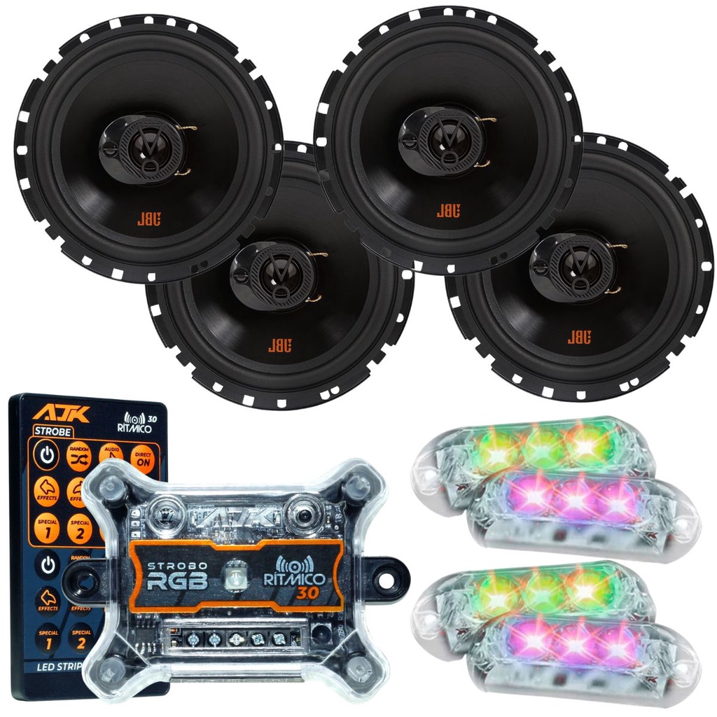 Kit 4 Alto Falantes 6  JBL FLEX4 6TRFX55 220 Watts Rms + Kit 4 Strobo AJK 6W Ritimico 3.0