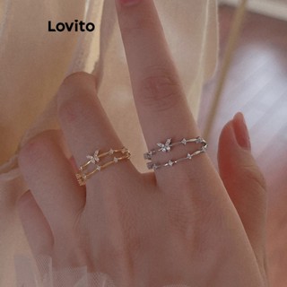 Lovito - Anéis Básicos de Borboleta com Strass Casual para Mulheres LFA05120 (Dourado/Prata)