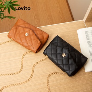 Lovito Bolsa Pequena Acolchoada com Flores para o Ombro para Mulheres LFA06106 (Marrom/Branco/Preto)