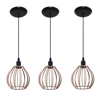 Kit com 03 Luminárias Pendentes Aramado modelo Balãozinho - Cores Cobre, Preto, Vermelho e Amarelo