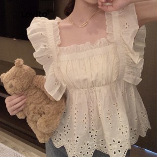 Lovito Casual Blusa Feminina Lisa com Ilhós Bordados LNE11008 (Damasco)