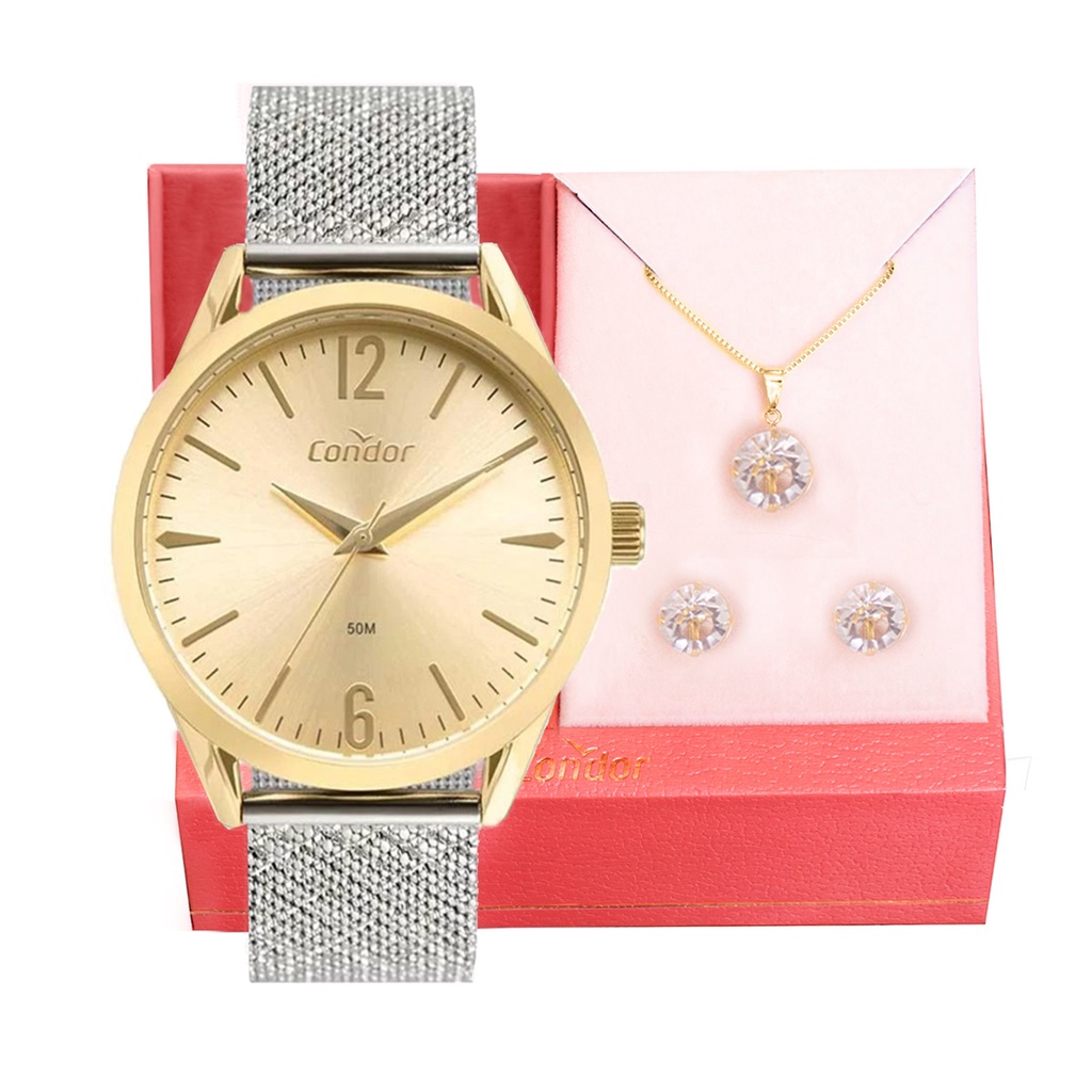 Relógio Feminino Condor COPC21JLVK4X analógico dourado e prata, à prova d'água, original e ideal para presente. em Oferta na Shopee