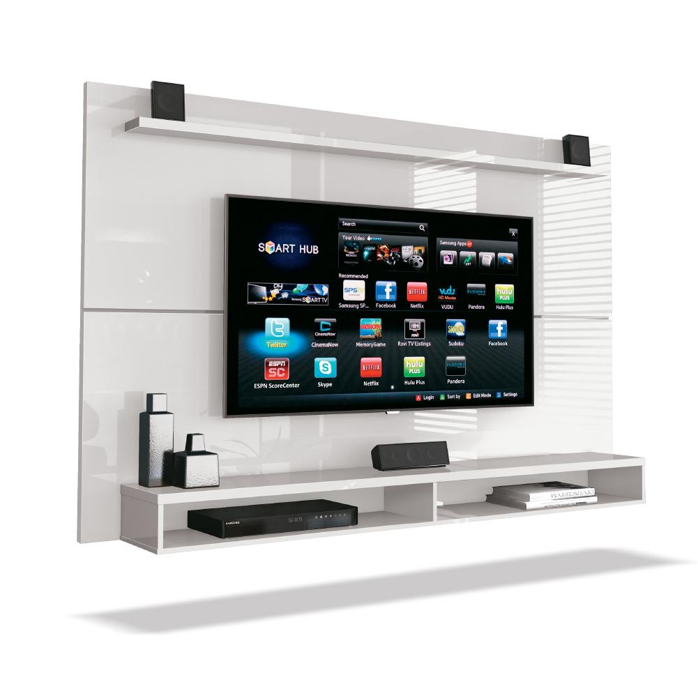Painel Para TV Até 65 Polegadas Com Prateleira 1,80m Max Branco - Home & Living