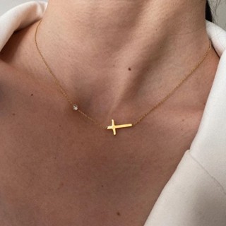Colar Crucifixo Cruz Horizontal Feminina Delicada Dourada Y-37