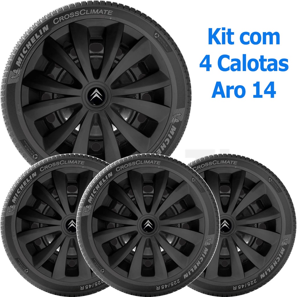 4x Calota CITROEN C3 C4 PICASSO Aro 14 Preto 136ar
