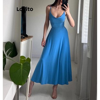 Lovito Elegante Vestido Feminino Liso Frente Única LNL40138